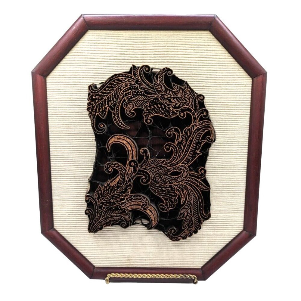 Antique Batik Tjap Cap Copper Textile Hand Stamp/Printing Blocks Framed Art 16"